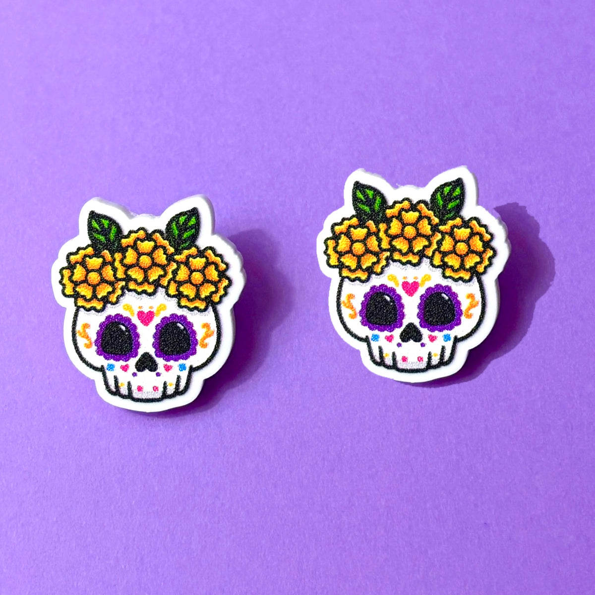 Marigold Sugar Skull Post Earrings