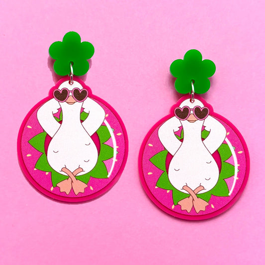Strawberry Pool Float Silly Goose Drop Earrings