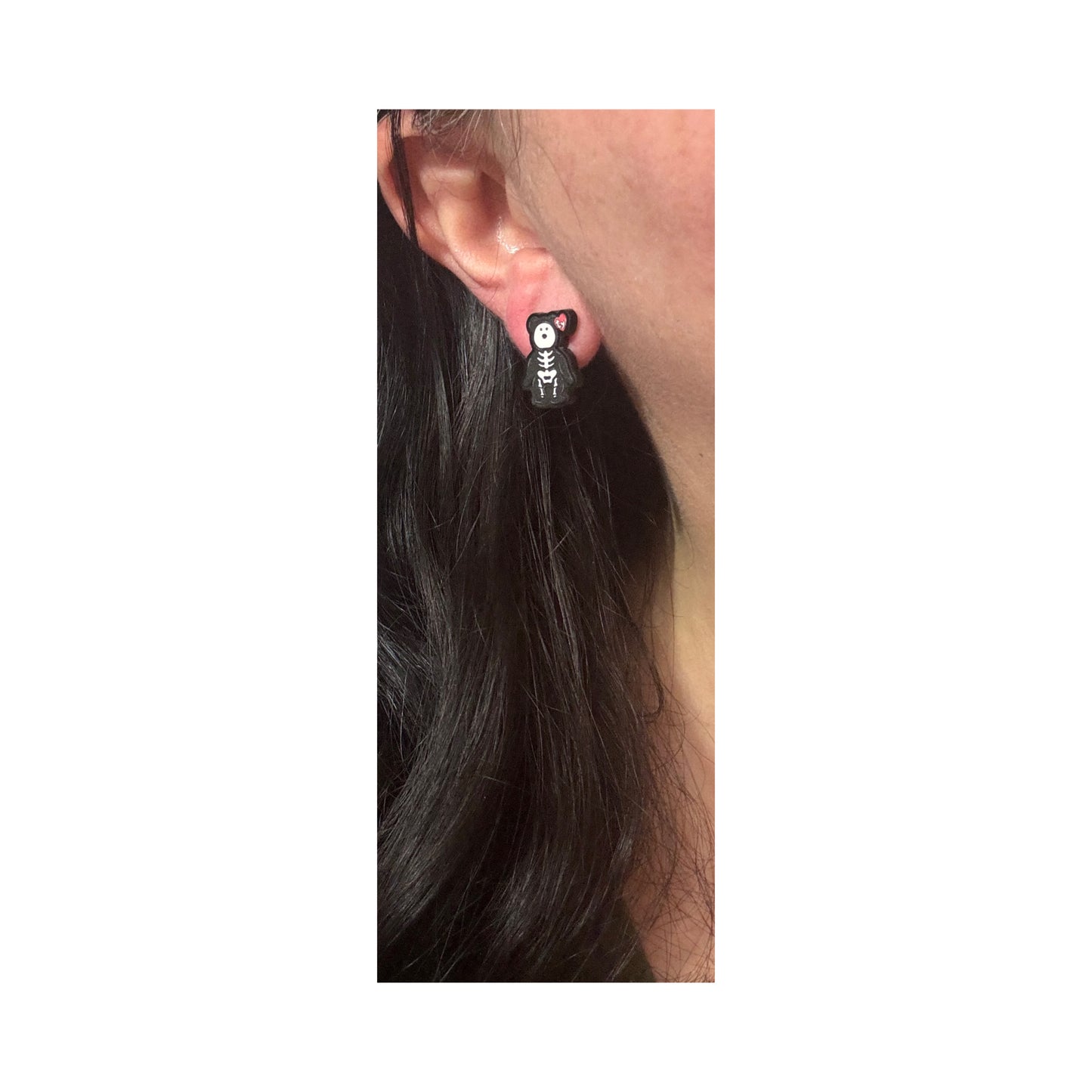 Skeleton Bean Bear Post Earrings