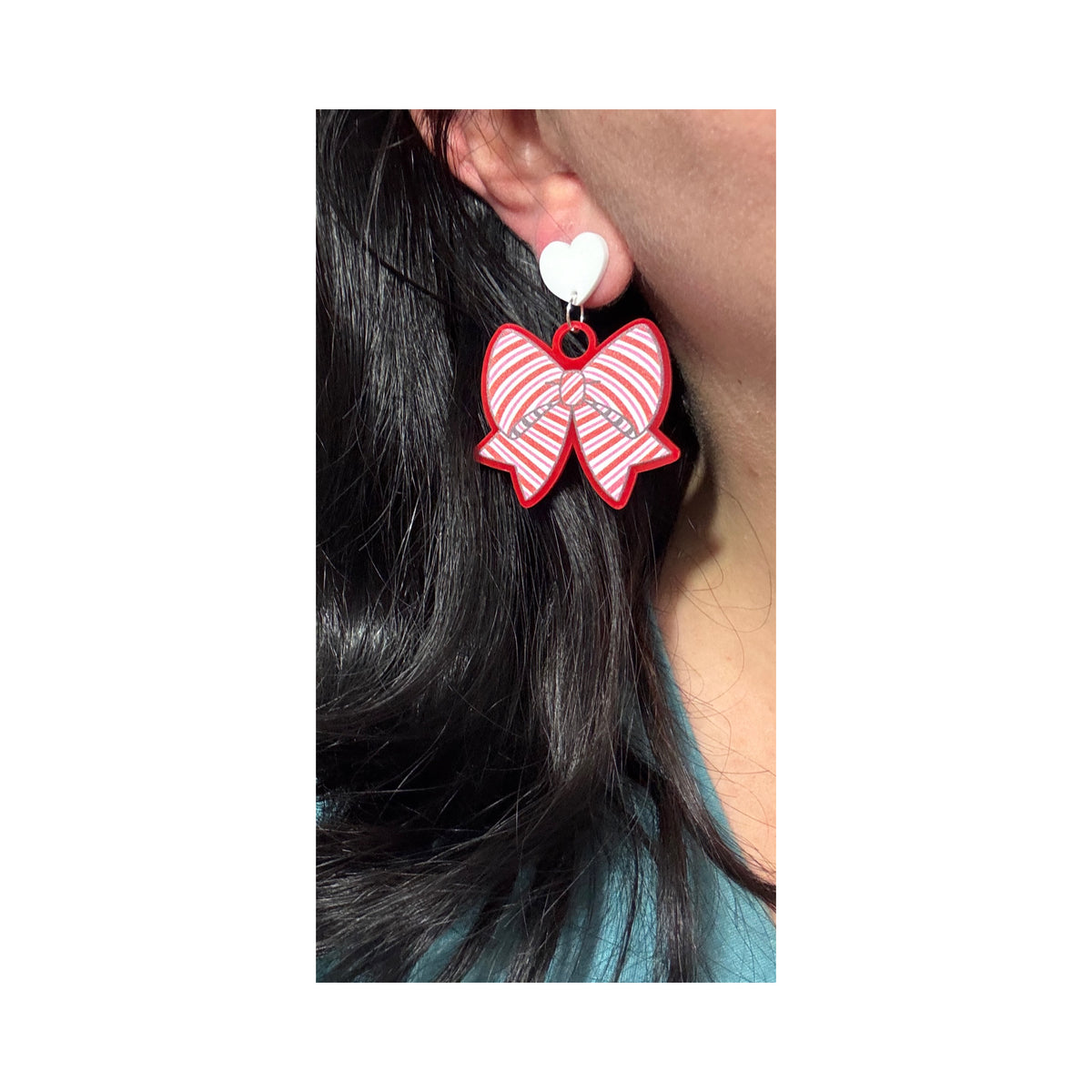 Festive Striped Bow Drop Earrings