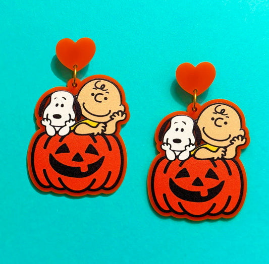 Pumpkin Snoop & Charlie Drop Earrings