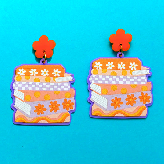 Orange & Lavender Groovy Bookstack Drop Earrings
