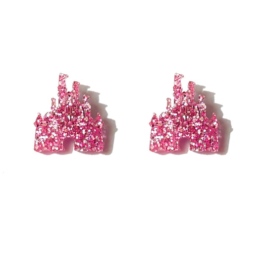 Light Pink Glitter Castle Post Earrings