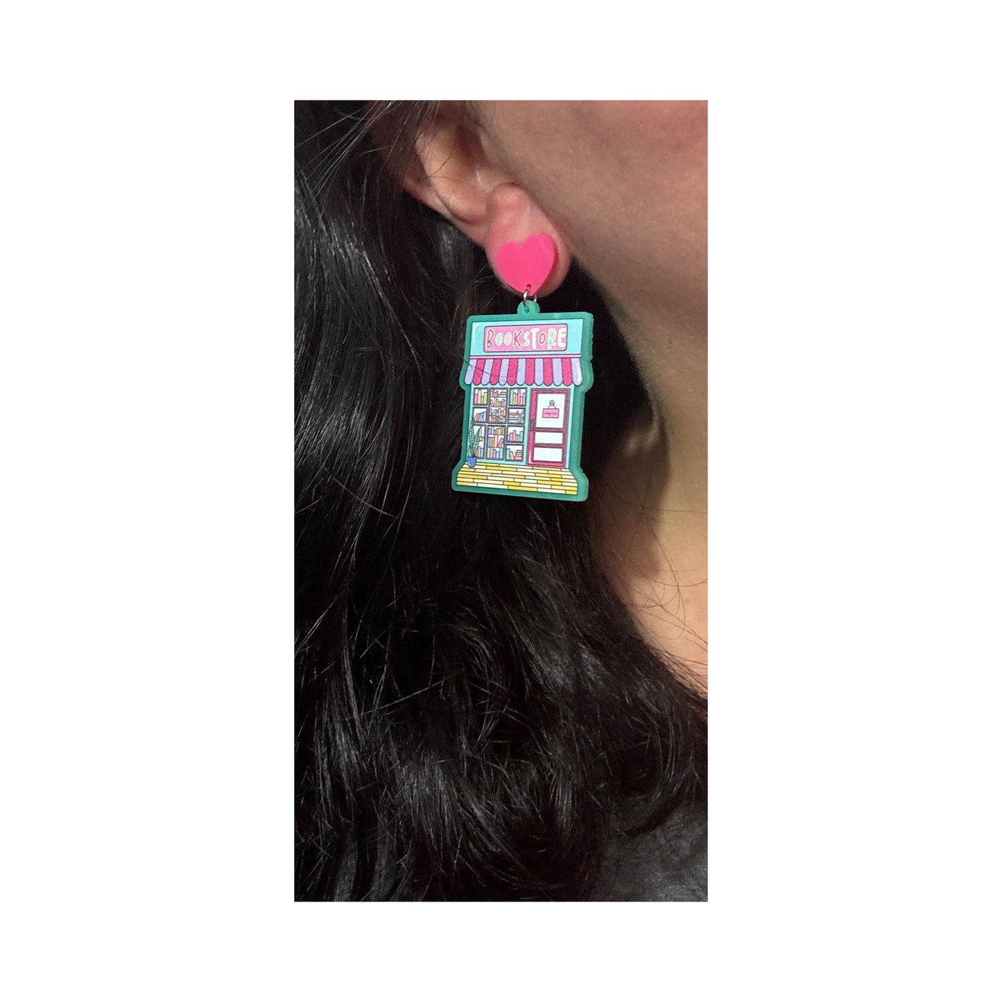 Aqua & Pink Bookstore Drop Earrings