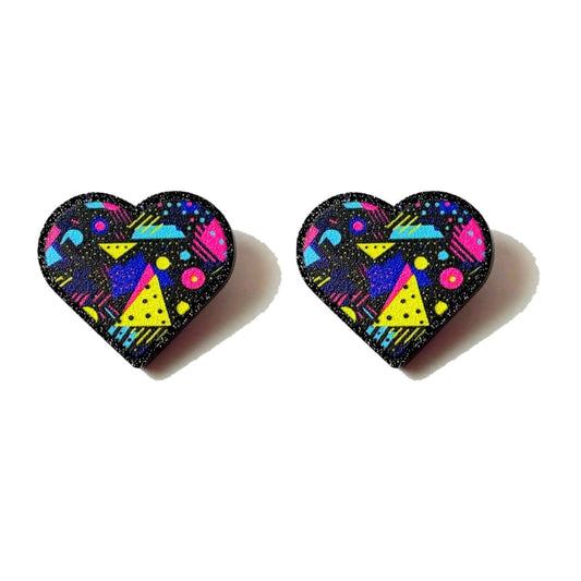 Neon Triangle Print Heart Post Earrings