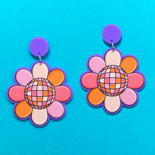 Flower Disco Ball Drop Earrings