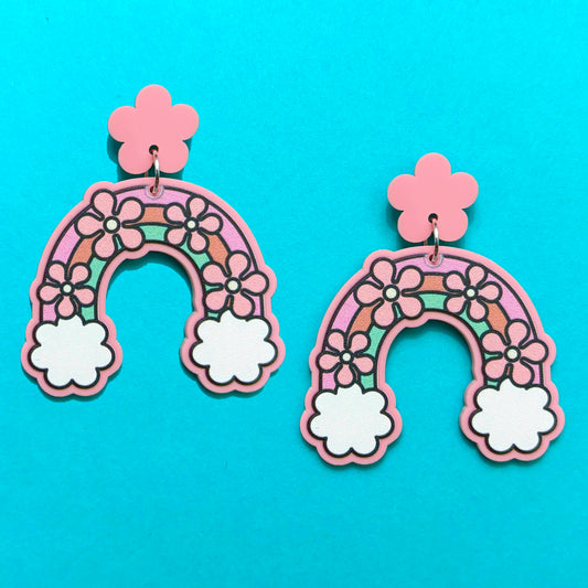 Pastel Flower Rainbow Drop Earrings