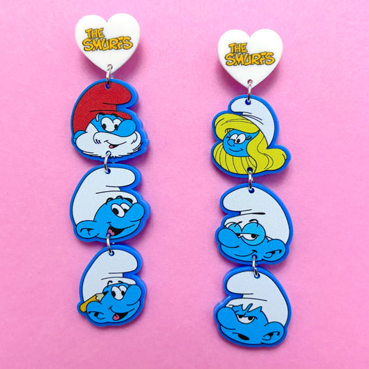 80s Blue Friends Tiered Drop Earrings
