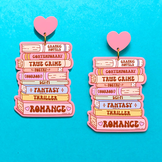 Pastel Genre Bookstack Drop Earrings