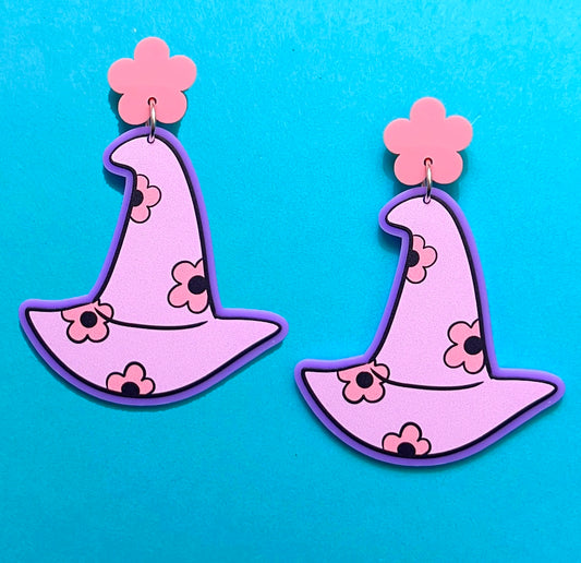 Pastel Floral Witch Hat Drop Earrings