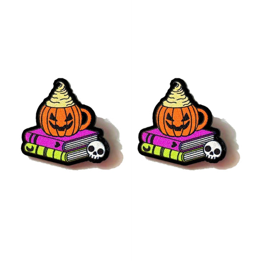 Spooky Pumpkin Bookstack Mug Post Earrings