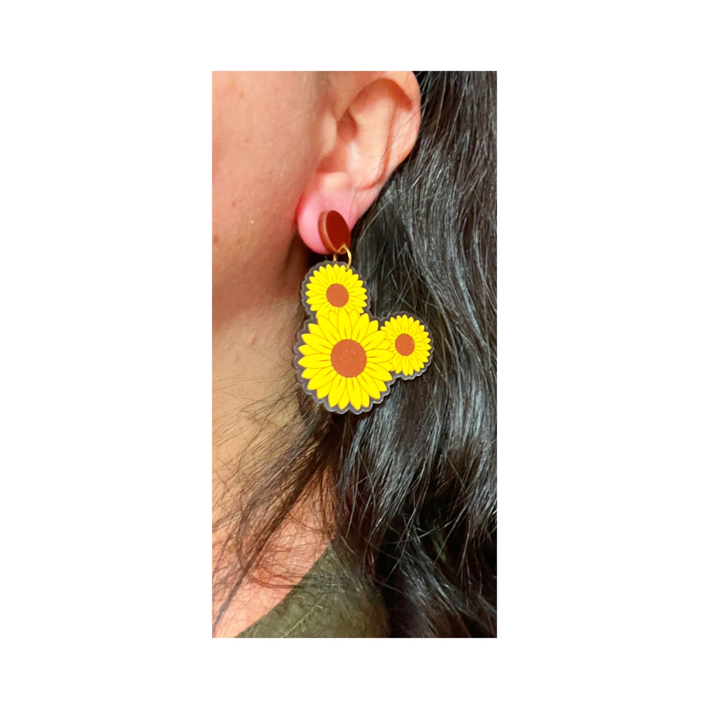 Mouse Sunflower Acrylic Drop Earrings
