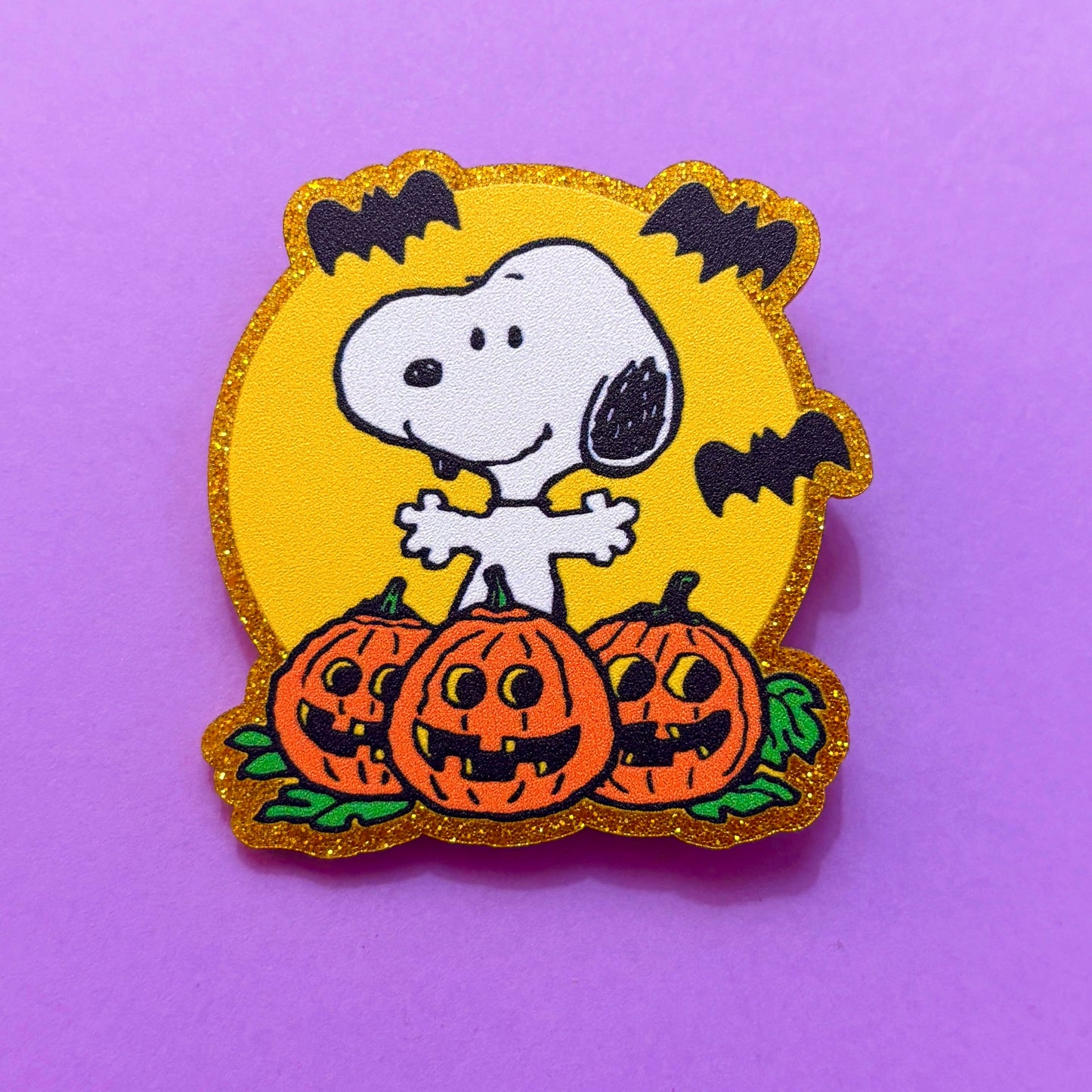 Spooky Moon Beagle Gold Glitter Pin