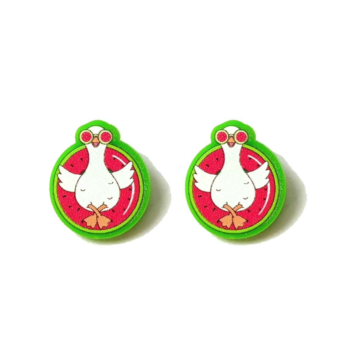 Watermelon Pool Float Silly Goose Post Earrings