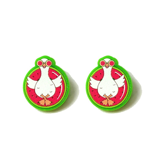 Watermelon Pool Float Silly Goose Post Earrings