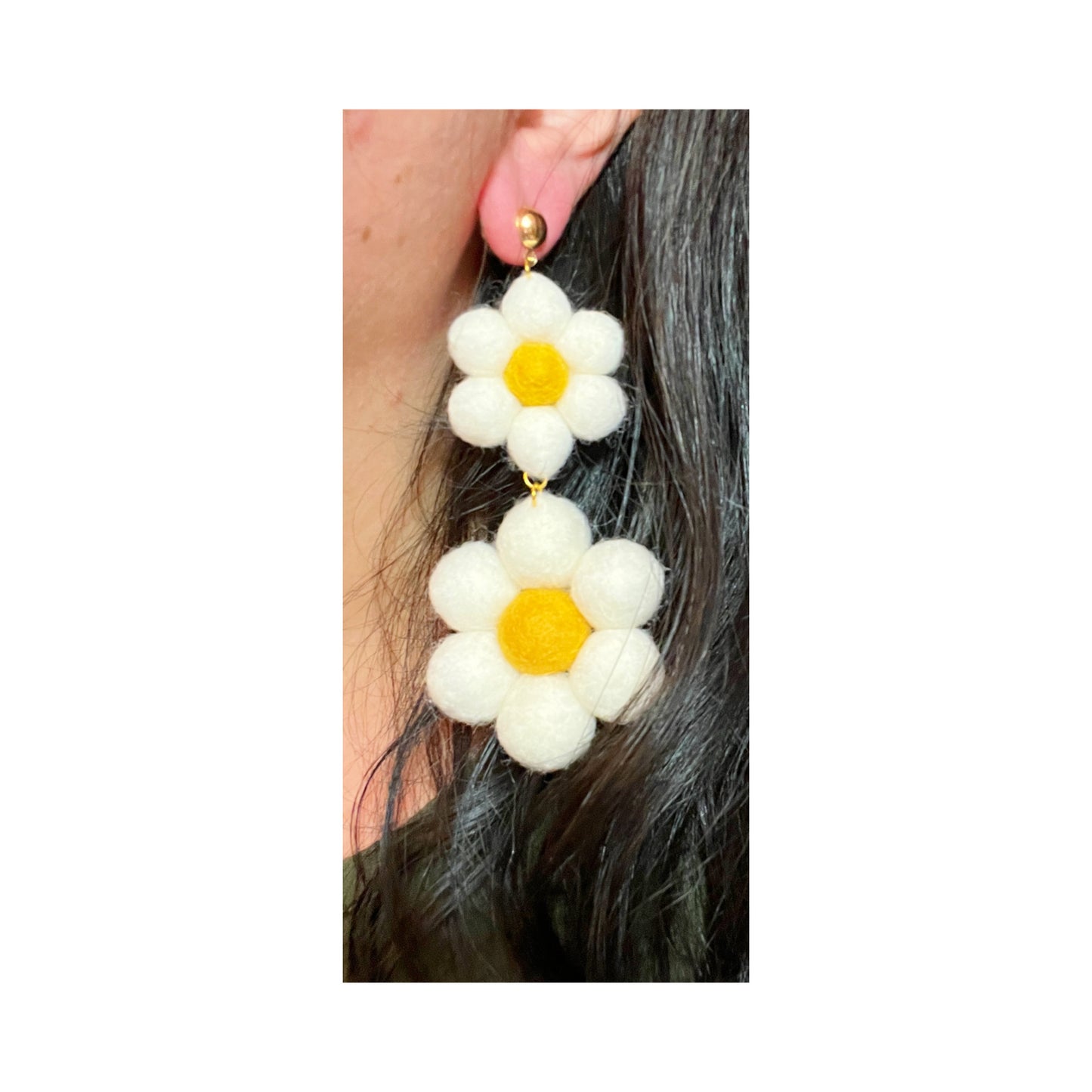 Large Double Daisy Wool Felt Drop Earrings