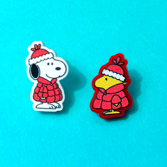 Puffy Coat Beagle & Bird Post Earrings