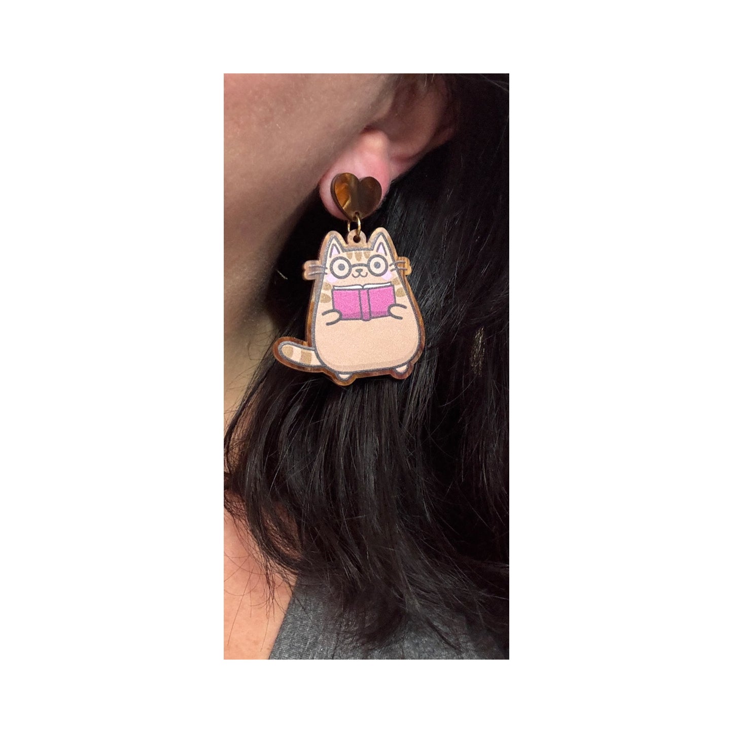 Bookish Cat Acrylic Drop Earrings