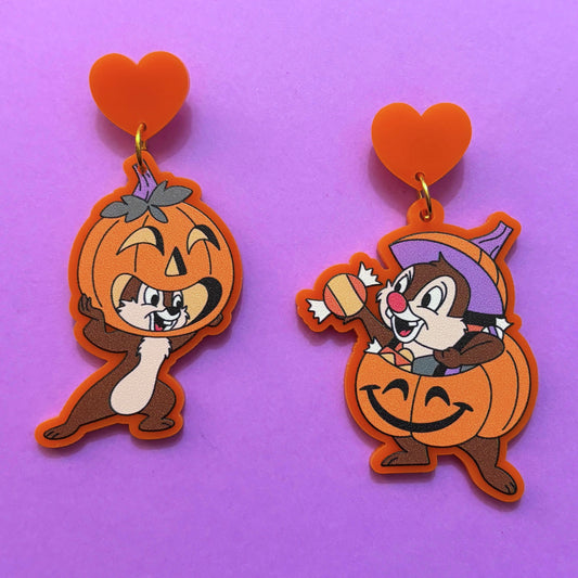 Pumpkin Chipmunks Drop Earrings