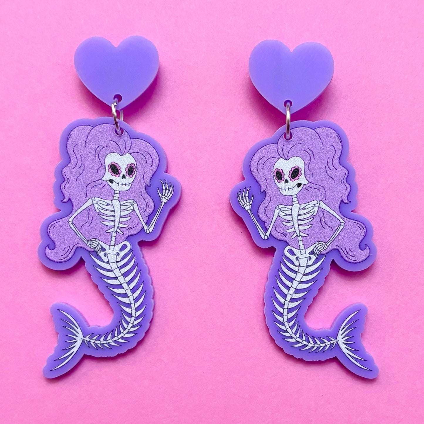 Skeleton Mermaid Pastel Drop Earrings