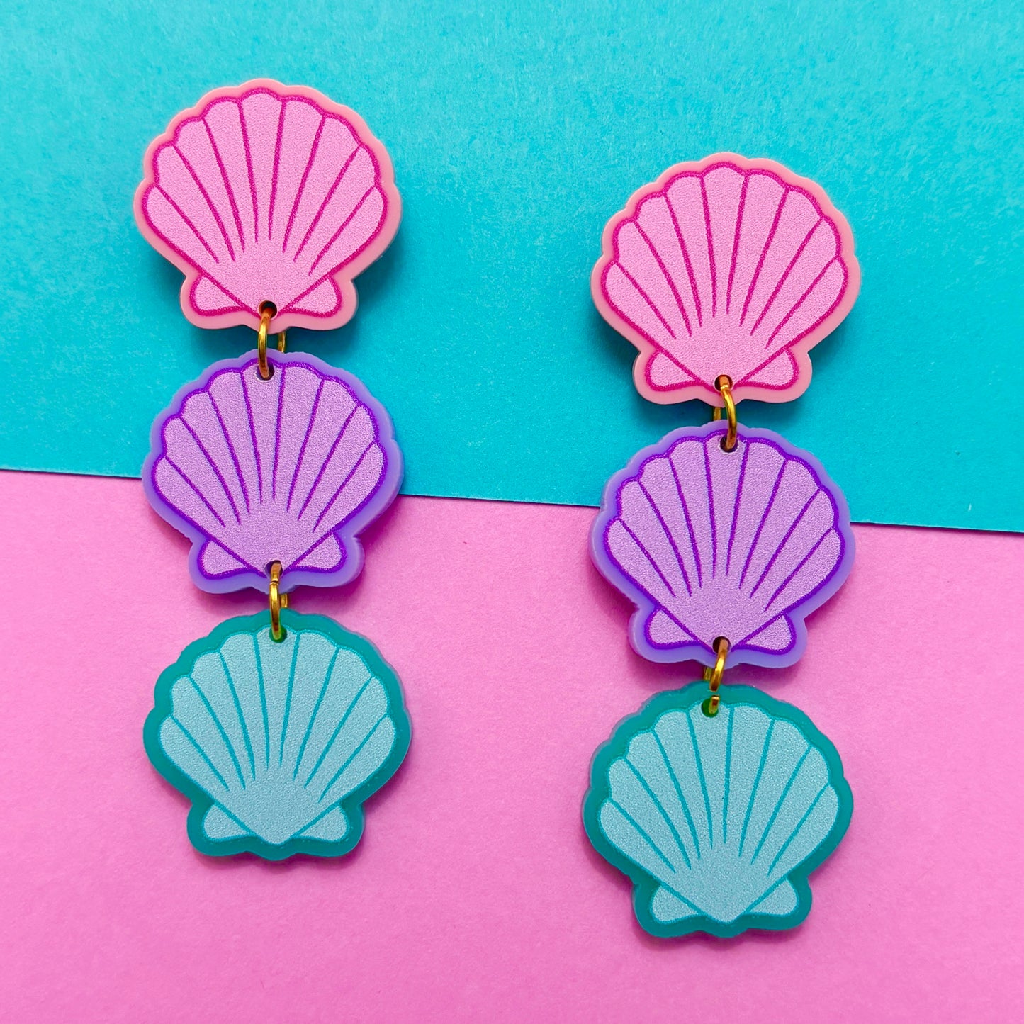 Pastel Sea Shell Tiered Drop Earrings