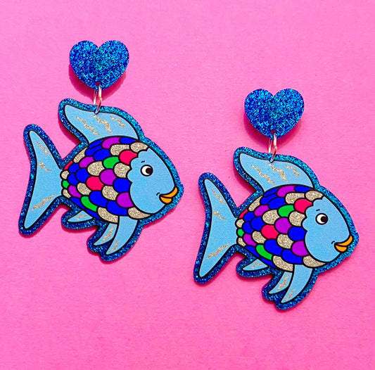 Rainbow Fish Sparkle Drop Earrings