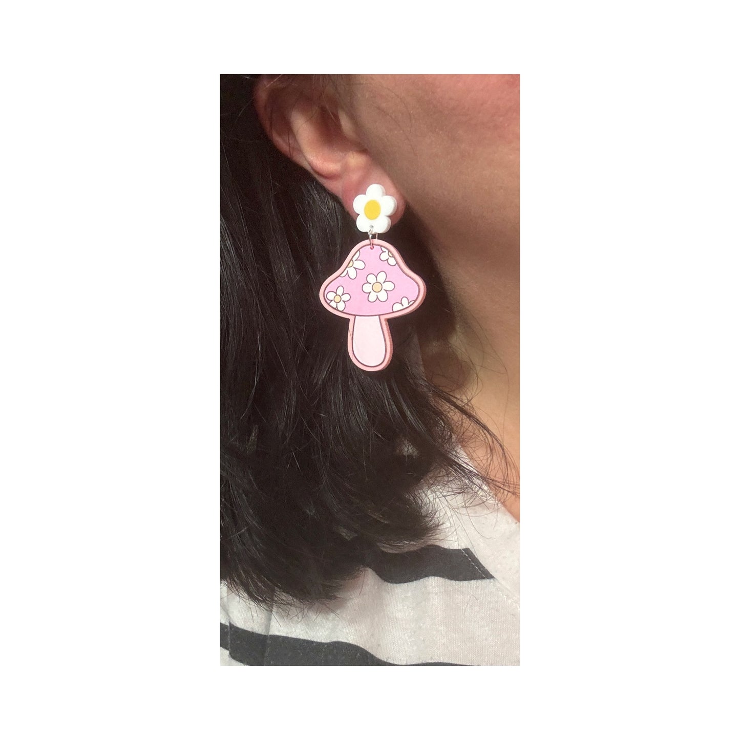 Pink Daisy Mushroom Drop Earrings