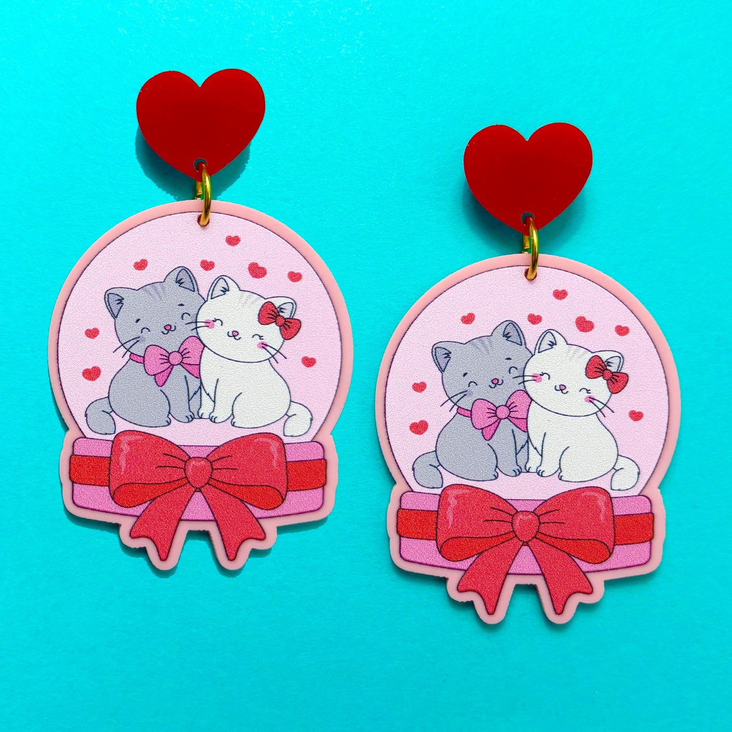 Sweetheart Kitty Snowglobe Drop Earrings