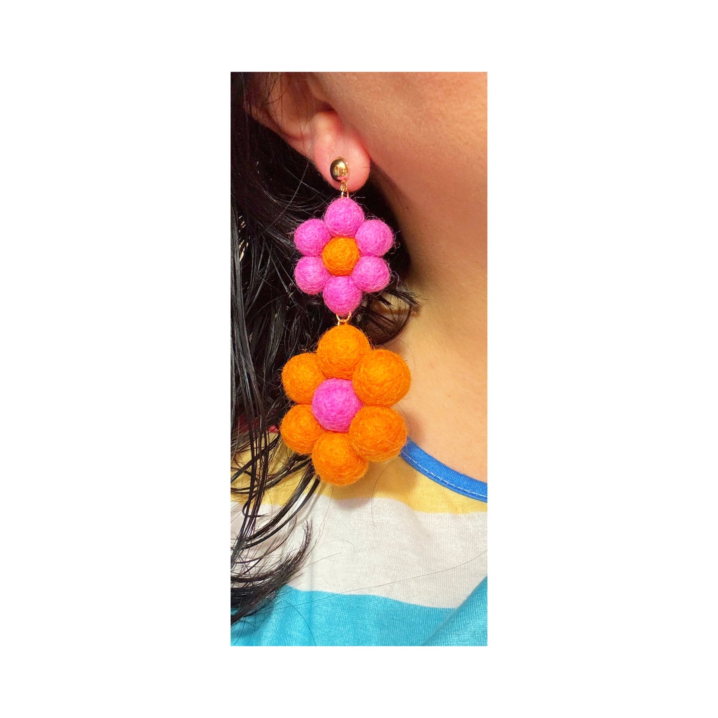 Pink & Orange Large Wool Felt Drop Earrings