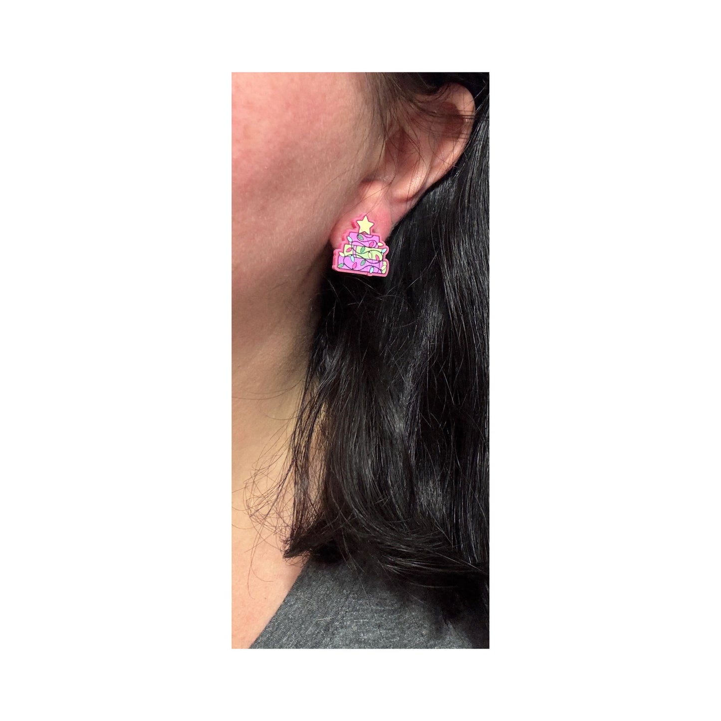 Pink Bookmas Stack Post Earrings