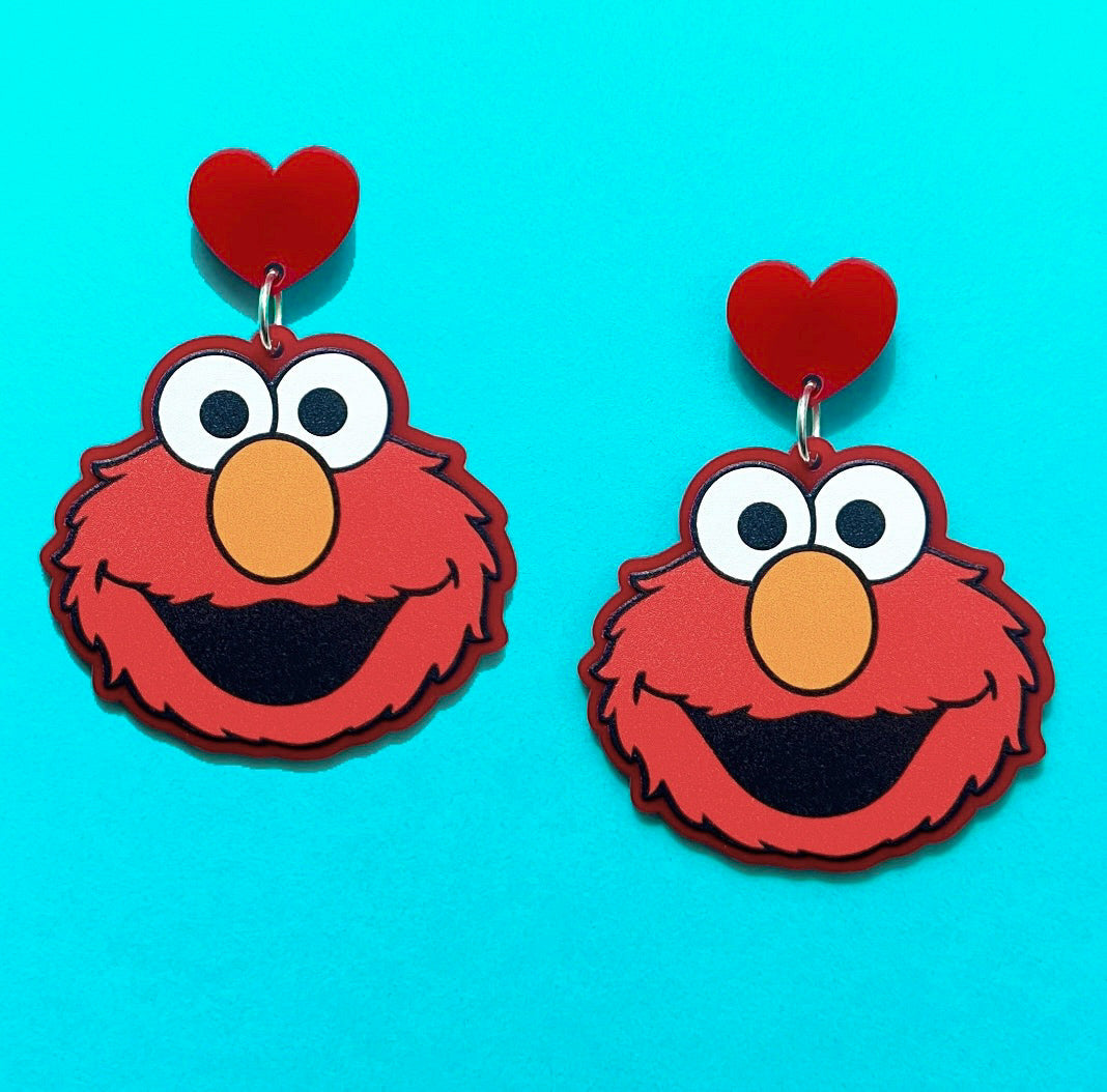 Red Furry Monster Drop Earrings