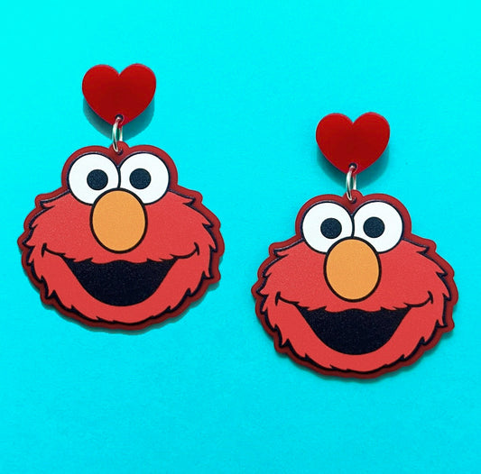 Red Furry Monster Drop Earrings
