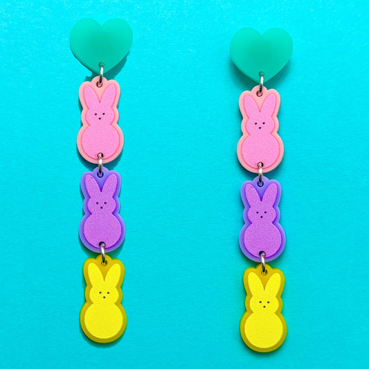 Pastel Bunny Peeps Tiered Acrylic Drop Earrings