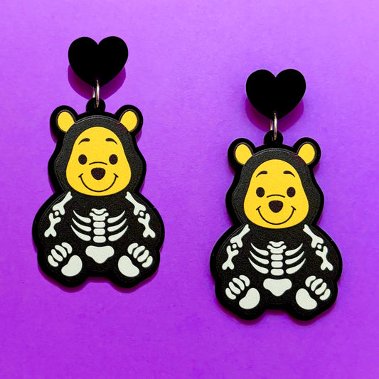 Skeleton Pooh Drop Earrings