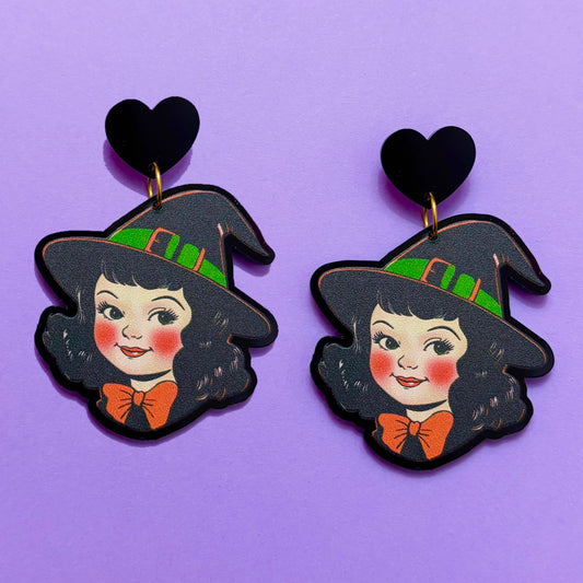 Vintage Witch Girl Drop Earrings