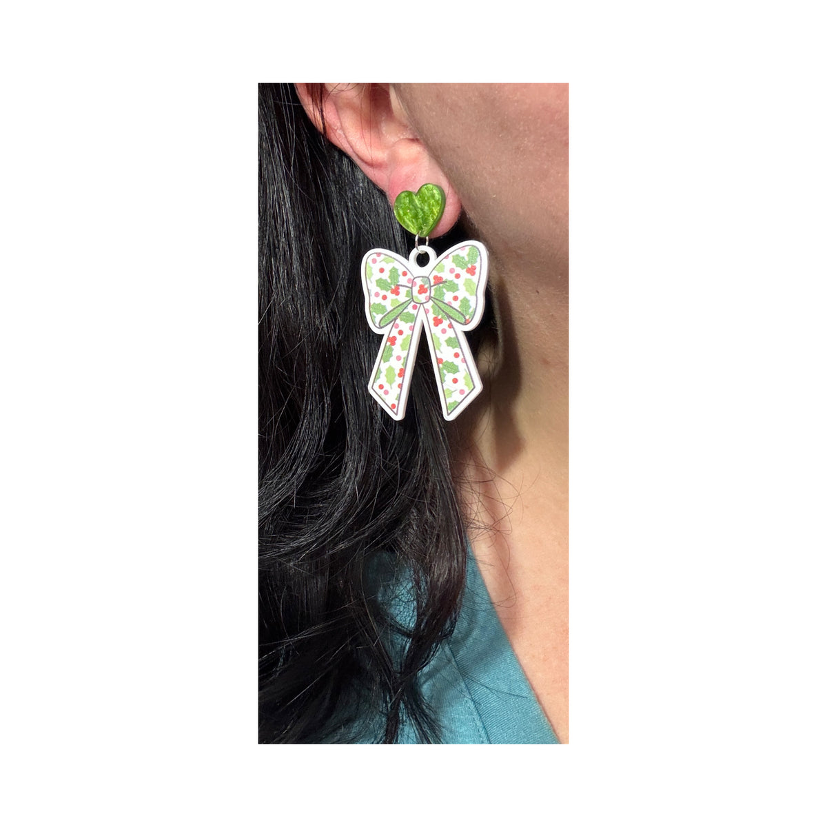 Holly Print Bow Drop Earrings