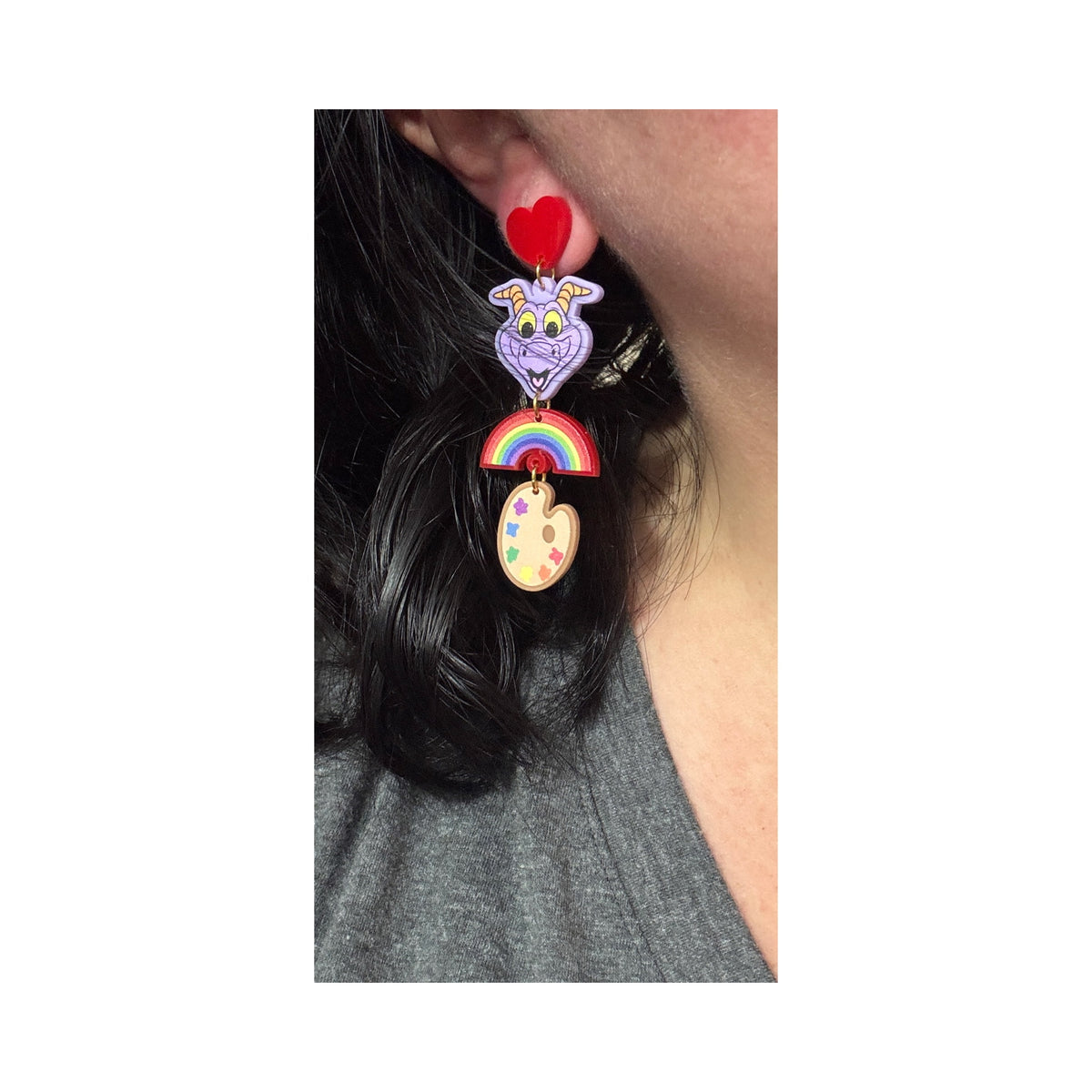 Figment Rainbow Paint Palette Tiered Acrylic Drop Earrings
