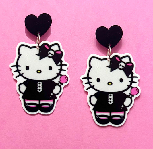 Goth Kitty Drop Earrings
