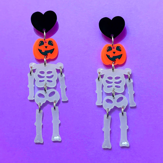 Pumpkin Skeleton Glow In The Dark Drop Earrings