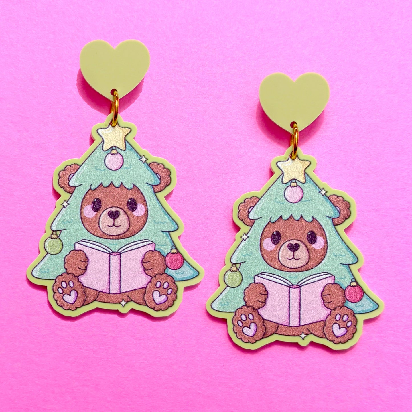Bookish Bear Tree Drop Earrings