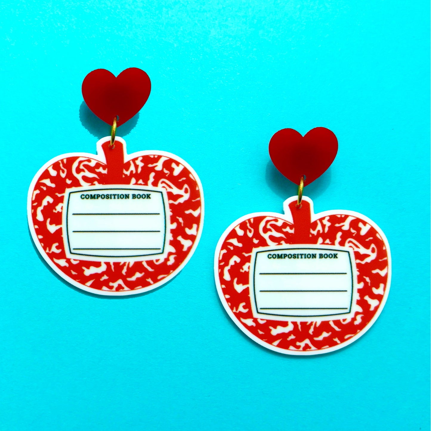Apple Composition Notebook Drop Earrings