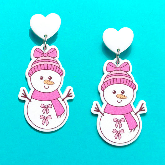 Pinkmas Snowman Drop Earrings