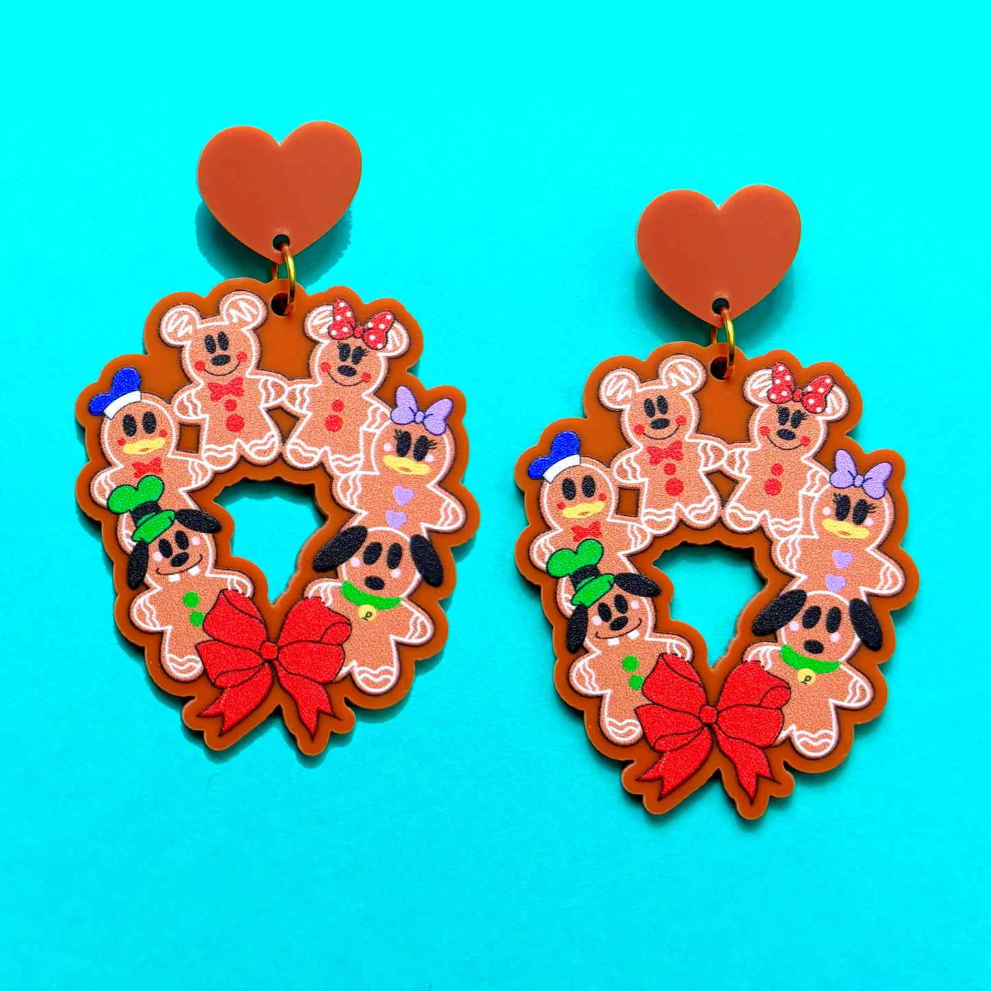 Mouse & Friends Gingerbread Wreath Drop Earrings