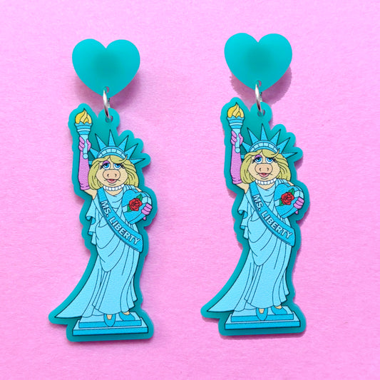 Lady Liberty Piggy Drop Earrings