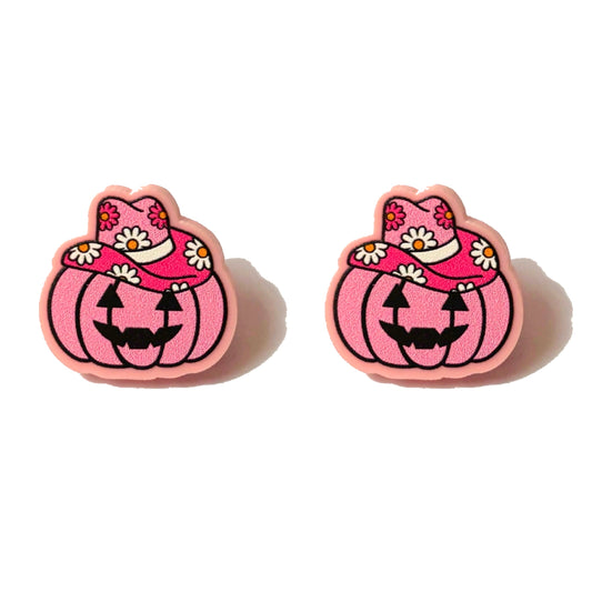 Pink Groovy Cowboy Pumpkin Post Earrings