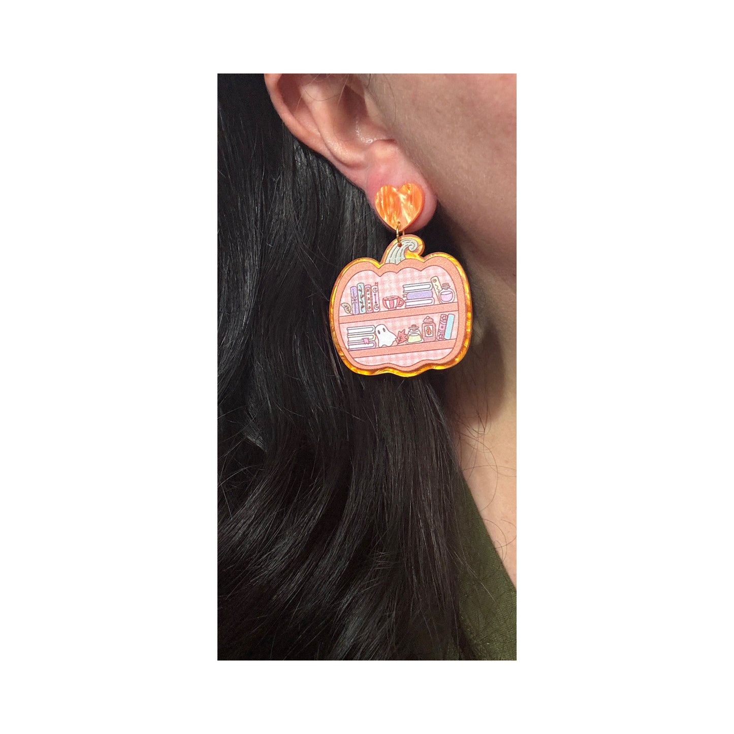 Pumpkin Bookshelf Drop Earrings