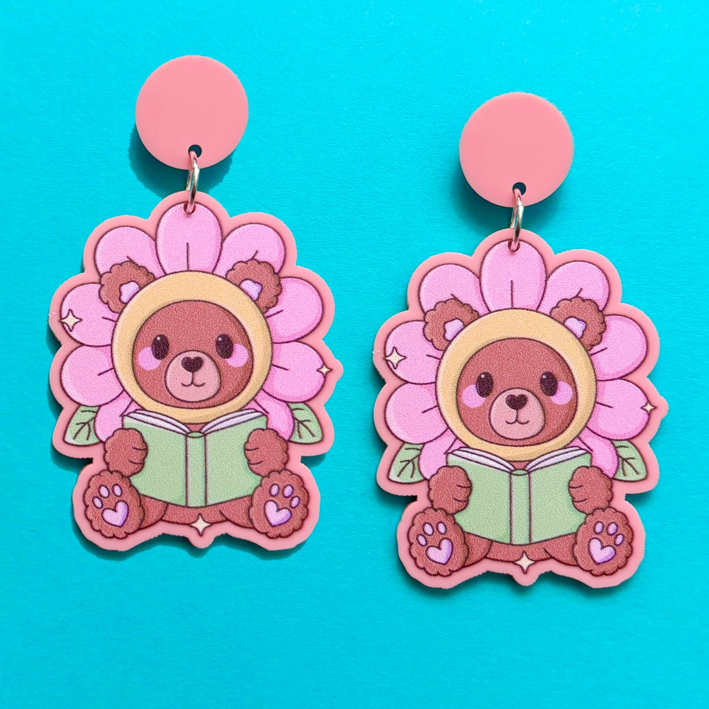 Flower Bookish Bear Drop Earrings
