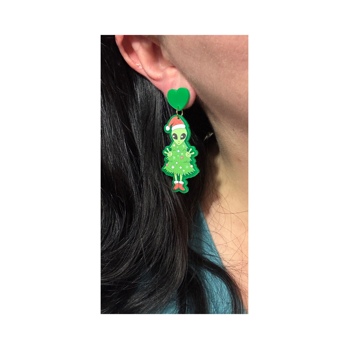 Christmas Groovy Alien Drop Earrings