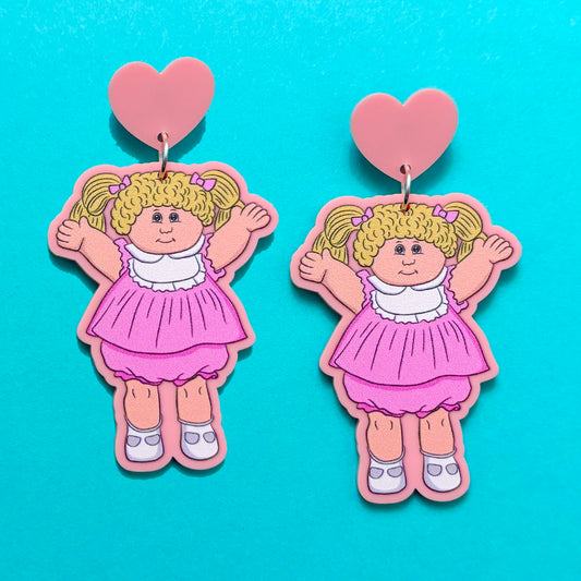 Pink Patch Doll Drop Earrings