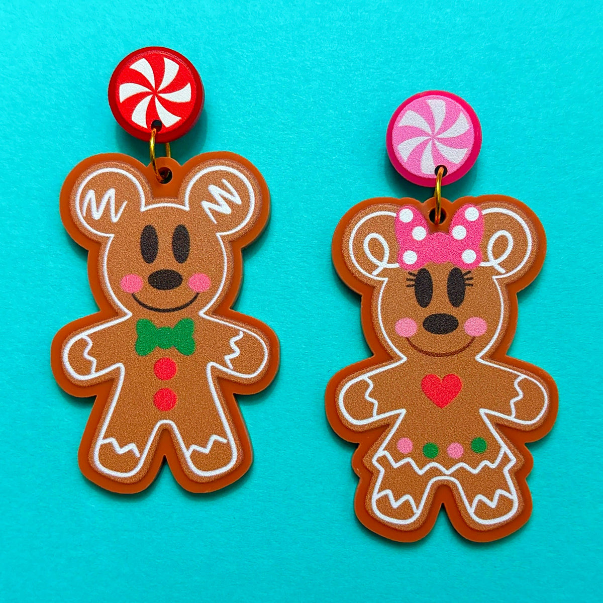 Mouse Couple Gingerbread Matte Drop Earrings